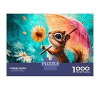 Puzzles pour Adultes 1000 Pièces Squirrel with Flower and Umbrella in Rain Puzzles pour Adultes - Jouets Anti-Stress - Cadeau d'anniversaire Unique 70x50cm/1000pcs
