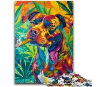 Puzzles pour Adultes 1000 pièces Staffordshire Bull Terrier Fumeur pour 14 Ans et Plus Jeu de défi Unique Jeux de Famille Cadeaux d'anniversaire de Noël 50x75cm