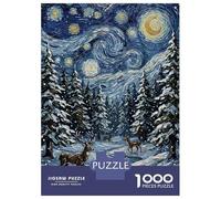 Puzzles pour Adultes 1000 Pièces Starry Night Winter Forest with Deer Puzzle pour Adultes Jeu De Réflexion Et De Logique Activités Ludiques À La Maison 70x50cm/1000pcs