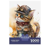Puzzles pour Adultes 1000 Pièces Steampunk Cat Puzzle Détente Jeux Défi Difficile Cadeau Anti-Stress 38x26cm/1000pcs
