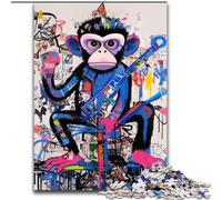 Puzzles pour Adultes 1000 pièces Style Basquiat Singe, éléphant Jouet Jeu intellectuel Cadeau d'anniversaire, Cadeaux, Décoration Murale pour 14 Ans et Plus (Taille 26x38cm)