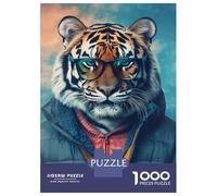 Puzzles pour Adultes 1000 Pièces Stylish Tiger in Glasses Puzzle pour Adultes, Jeu De Réflexion, Décoration Intérieure, Cadeaux De Noël Ou d'anniversaire 70x50cm/1000pcs