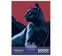 Puzzles pour Adultes 1000 Pièces Stylized Black Cat Illustration Puzzle pour Adultes, Jeu De Réflexion, Cadeaux pour Femmes, Activités Amusantes À La Maison 38x26cm/1000pcs