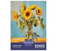 Puzzles pour Adultes 1000 Pièces Sunflower Bouquet in Glass Jar Puzzles pour Adolescents Découpe De Précision Difficulté Et Défi Cadeaux d'anniversaire Et Cadeaux Uniques 38x26cm/1000pcs
