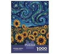 Puzzles pour Adultes 1000 Pièces Sunflower Field Under Swirling Night Sky Puzzles pour Adultes - Défi Difficile - Stimulez Votre Cerveau avec Ce Jeu Unique 52x38cm/1000pcs