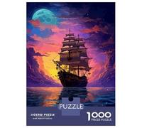 Puzzles pour Adultes 1000 Pièces Sunset Sea Ship Pixel Art Puzzle pour Adultes Jeu De Réflexion Assembler Le Motif Idée Cadeau Unique pour Un Anniversaire 38x26cm/1000pcs
