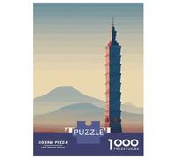 Puzzles Pour Adultes 1000 Pièces Taipei 101, Taiwan Skyline Illustration Puzzles Pour Adolescents Vacances À La Maison Tuer Le Temps Stimuler Le Cerveau Cadeaux D'anniversaire Et De Noël Uniques 38x26