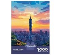Puzzles pour Adultes 1000 Pièces Taipei Skyline Sunset Puzzles pour Adultes - Défi Difficile - Stimulez Votre Cerveau avec Ce Jeu Unique 38x26cm/1000pcs