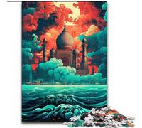 Puzzles pour Adultes 1000 pièces Taj Mahal naviguant sur la Vague, en Bois, Cadeau pour Hommes et Femmes, pour Tous Les Jours et Occasions spéciales, 1000 pièces(50x75cm)