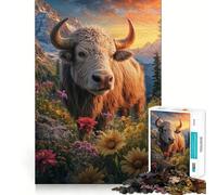 Puzzles pour Adultes 1000 pièces Taureau en Fleurs Majesté de la Montagne Jeu d'ajustement précis Casse-tête Cadeau Moment de détente et de Divertissement Cadeau Artistique de Noël (50x75cm)