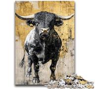 Puzzles pour Adultes 1000 pièces Taureau Noir et Or Décoration Murale Artistique et idée Cadeau d'anniversaire pour Amis, Bureau à Domicile 26x38cm