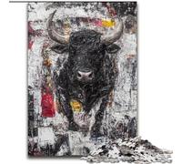 Puzzles pour Adultes 1000 pièces Taureau Noir et Or, Jeu Stimulant et Familial avec des pièces de Formes aléatoires entièrement emboîtables (Taille 26x38cm)