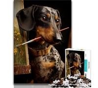Puzzles pour Adultes 1000 pièces Teckel Peintre, Anti-Stress Staycation Kill Time avec Affiche et fiche de Questions Assorties (75x50cm)