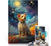 Puzzles pour Adultes 1000 pièces Terrier du Tibet Nuit étoilée Fabriqué en Carton pour et à partir de 14 Ans et Plus Jeu de défi Unique Offert en Cadeau à Toute la Famille。Taille：26x38cm