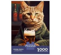 Puzzles pour Adultes 1000 Pièces The Drinking Cat Beer Puzzle pour Adultes - Jeu De Réflexion - Idéal pour Se Divertir À La Maison - Cadeau d'anniversaire Ou De Noël 52x38cm/1000pcs