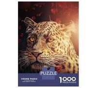 Puzzles pour Adultes 1000 Pièces The Leopard with The Rose Puzzle pour Adultes, Jeu De Réflexion, Cadeaux pour Femmes, Activités Amusantes À La Maison 52x38cm/1000pcs