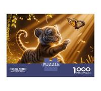 Puzzles pour Adultes 1000 Pièces Tiger Cub and Butterfly Puzzle Adulte, Jeu De Réflexion, Découpe De Précision, Défi Éducatif 38x26cm/1000pcs