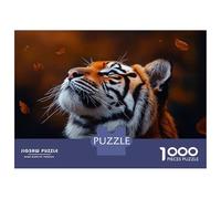 Puzzles pour Adultes 1000 Pièces Tiger Looking Up at Falling Leaves Puzzle pour Adultes Jeu De Réflexion Une Œuvre d'art Activités Amusantes À La Maison 52x38cm/1000pcs