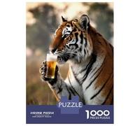 Puzzles pour Adultes 1000 Pièces Tiger Sipping A Beer Puzzle pour Adultes Jeux Relaxants Assemblage De Motifs Cadeaux pour Les Amis Et La Famille 52x38cm/1000pcs