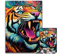 Puzzles pour Adultes 1000 pièces Tigre coloré, décoration d'intérieur colorée et Jeu Familial interactif, 50x75cm / 19,68x29,52 Pouces