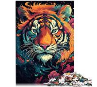 Puzzles pour Adultes 1000 pièces Tigre de feu féroce Jeu Stimulant 26x38cm Soulagement du Stress Staycation Tuez Le Temps pour Les 14 Ans et Plus