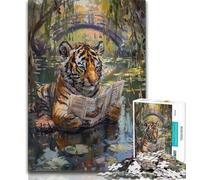 Puzzles pour Adultes 1000 pièces Tigre lisant Un Journal Puzzles pour Adolescents Apprentissage éducatif idéal comme Cadeau pour Toute la Famille 26x38cm