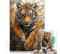 Puzzles pour Adultes 1000 pièces Tigre majestueux en Mouvement d'impasto Dynamique Casse-tête décoration Murale 52x38cm