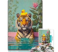 Puzzles pour Adultes 1000 pièces Tigre prenant Un Bain Puzzles pour Adolescents Apprentissage éducatif idéal comme Cadeau pour Toute la Famille 26x38cm
