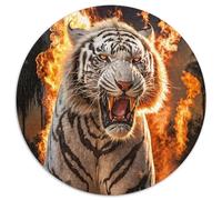 Puzzles pour Adultes 1000 pièces Tigres de feu captifs Puzzle Rond Activité à Domicile pour Les Vacances, Les Anniversaires et Les soirées de Jeux en Famille (67,5 x 67,5 cm)