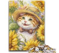 Puzzles pour Adultes 1000 pièces Tournesol Chat Amusement en Famille Idéal comme Cadeau pour Toute la Famille à partir de 14 Ans 26x38cm