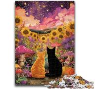 Puzzles pour Adultes 1000 pièces Tournesol Chat Noir et Chat Orange Jouets éducatifs Jeux Anti-Stress Collection d'artistes, Beaux-Arts 26x38cm
