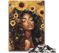 Puzzles pour Adultes 1000 pièces Tournesol Difficile Femme Africaine Soulagement du Stress Défi Difficile Décoration d'intérieur Unique et Cadeaux 50x75cm