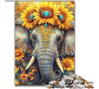 Puzzles pour Adultes 1000 pièces Tournesol Éléphant, Difficile avec des pièces entièrement emboîtables de Formes aléatoires (Taille 50x75cm)