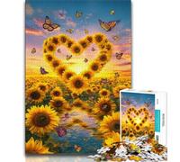 Puzzles pour Adultes 1000 pièces Tournesol en Forme de cœur, Jouets à Faire soi-même, idéal comme Cadeau pour Toute la Famille Convient pour Et 14 38x26cm