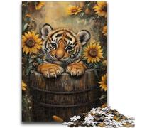 Puzzles pour Adultes 1000 pièces Tournesol Tigre Anti-Stress Défi Difficile Décoration d'intérieur et Cadeaux Uniques 50x75cm
