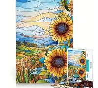 Puzzles pour Adultes 1000 pièces Tournesols en vitrail Jeu d'assemblage précis Casse-tête Cadeau Moment de détente et de Divertissement Cadeau Artistique de Noël (50x75cm)