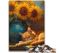 Puzzles pour Adultes 1000 pièces Tournesols et Chats Anti-Stress Défi Difficile Idéal comme Cadeau pour Toute la Famille 50x75cm