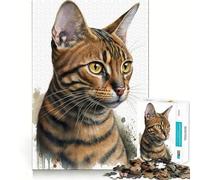 Puzzles pour Adultes 1000 pièces Toyger Chat Aquarelle Jeu d'ajustement précis Casse-tête Cadeau Calme et Amusant Cadeau d'art de Noël (38x52cm)