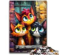 Puzzles pour Adultes 1000 pièces Trois Chats 1000 pièces pour Adultes, Jeu de Quiz, décoration Murale, Cadeaux d'anniversaire et de Noël Uniques (38x26cm)