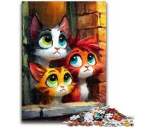 Puzzles pour Adultes 1000 pièces Trois Chats Jeux éducatifs Décoration d'intérieur Collection d'artistes, Beaux-Arts 26x38cm