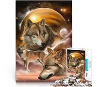 Puzzles pour Adultes 1000 pièces Trois Loups sous Jupiter Jouets de Divertissement Familial Décoration d'intérieur 75x50cm