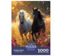 Puzzles pour Adultes 1000 Pièces Two Horse Galloping Puzzle pour Adultes Jeu De Réflexion Assembler Le Motif Idée Cadeau Unique pour Un Anniversaire 52x38cm/1000pcs