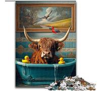 Puzzles pour Adultes 1000 pièces Vache des Highlands dans la Salle de Bain, Jouets éducatifs et éducatifs, Jeux familiaux, Anniversaires et Cadeaux Uniques (Taille 26x38cm)