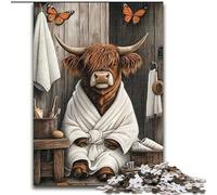 Puzzles pour Adultes 1000 pièces Vache des Highlands dans la Salle de Bain Puzzles 1000 pièces pour Adultes pour Les Anniversaires,Les Vacances,Les décorations de fête Spatiale (26x38cm)