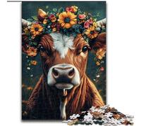 Puzzles pour Adultes 1000 pièces Vache Fleurie, Jouets éducatifs, Jeux Anti-Stress, décoration d'intérieur Unique et Cadeaux (Taille 50x75cm)