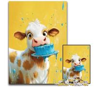Puzzles pour Adultes 1000 pièces Vache Mangeant Un gâteau Jeux de Puzzle Jouets Cadeau, Anniversaire Unique et Cadeaux pour et 14 Ans et Plus 26x38cm