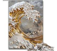 Puzzles pour Adultes 1000 pièces Vagues dorées Difficiles, Casse-tête pour décoration Murale, Cadeaux d'anniversaire et de Noël Uniques pour Les 14 Ans (Taille 50x75cm)