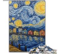 Puzzles pour Adultes 1000 pièces Van Gogh Ciel Nocturne Anti-Stress Défi Difficile avec Affiche Assortie et Feuille de Questions 50x75cm