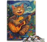 Puzzles pour Adultes 1000 pièces Van Gogh Ciel Nocturne Chat Jouant de la Guitare Amusement en Famille Idéal comme Cadeau pour Toute la Famille à partir de 14 Ans 26x38cm