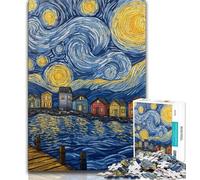 Puzzles pour Adultes 1000 pièces Van Gogh Night Sky, Anti-Stress Staycation Kill Time avec Affiche et fiche de Questions Assorties (38x26cm)